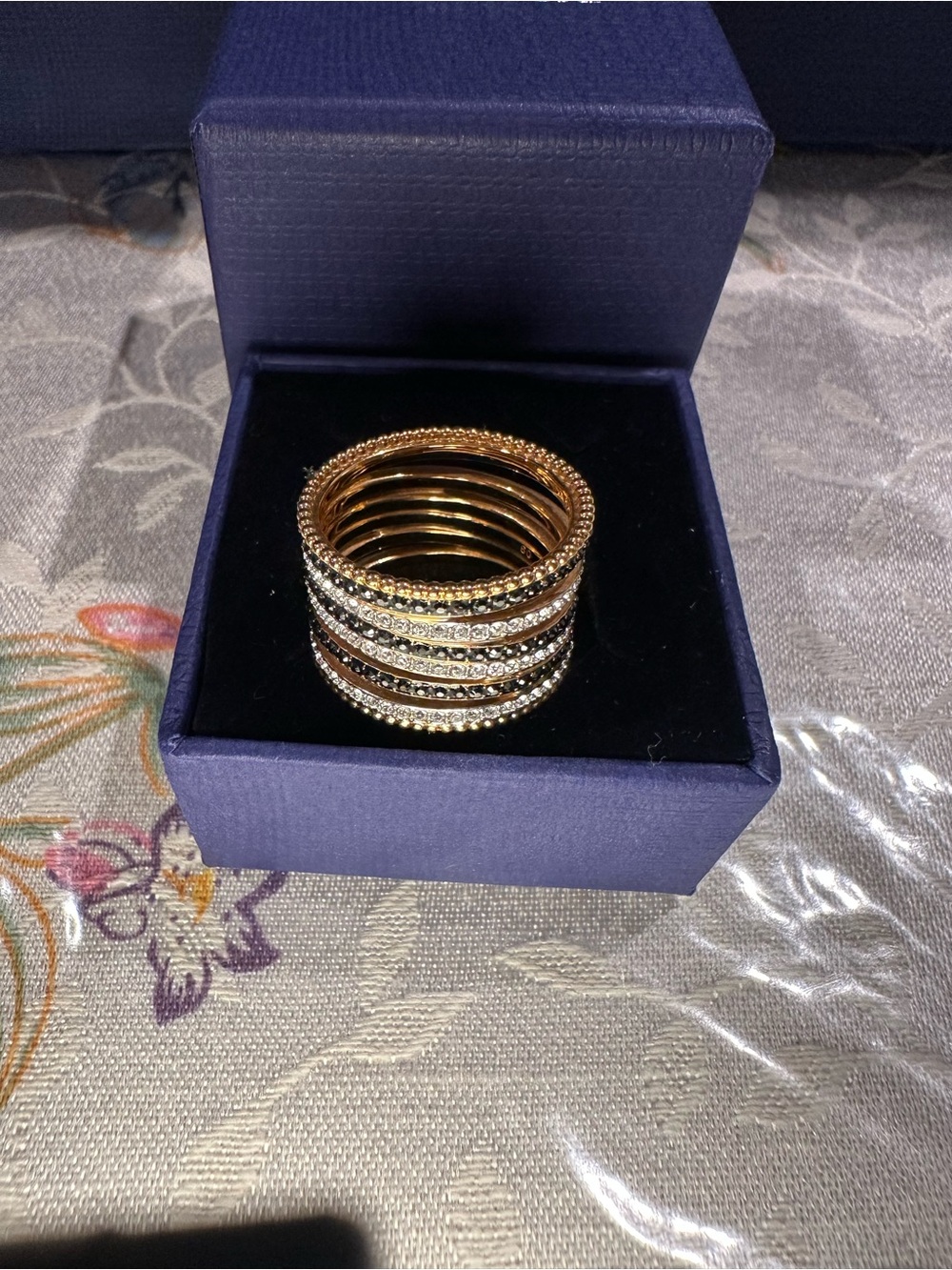 Swarovski Rose Gold Multi-Row Black and Clear Crystal Ring - 5312045 -Sz 8 - NIB - Picture 2 of 3
